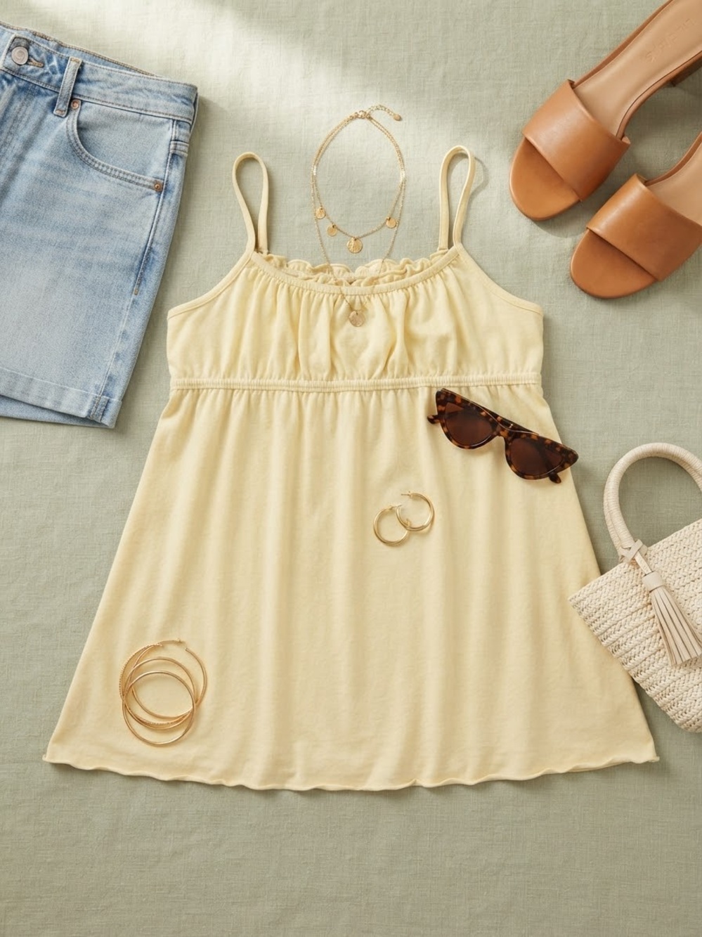 Light Yellow Women's Sleeveless Ruffle cami